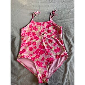 Wonder Nation Kids Girls Pink Floral One Piece Swimsuit Swimwear Size XXL 18